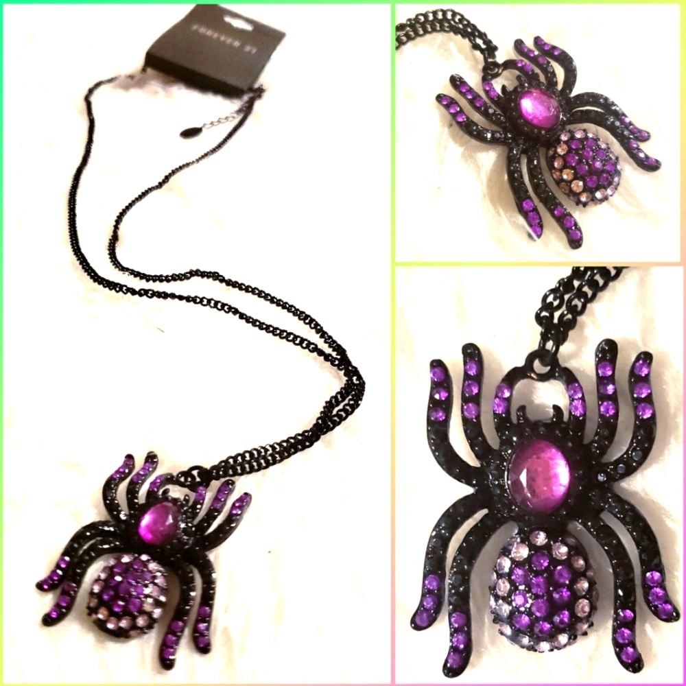 Goth Spider Statement Rhinestone Necklace pastel